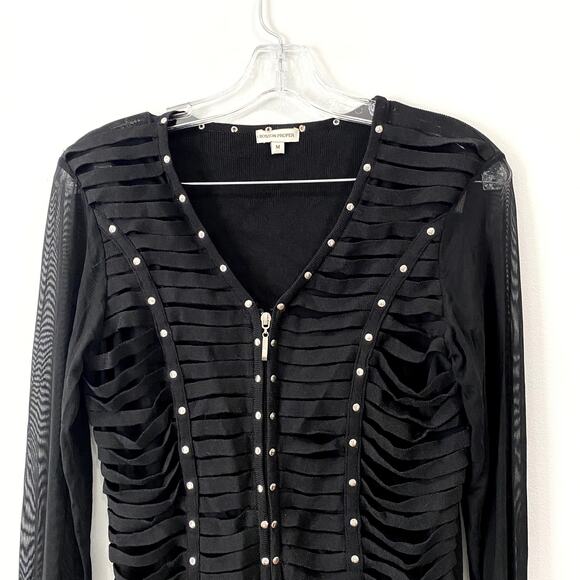 Black long-sleeved studded cardigan top by Boston Proper Size M - Picture 2 of 7